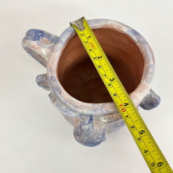 Studio Art Pottery Face Mug Fish Lips Artist Signed Purple White Cream Decor - Picture 10 of 13